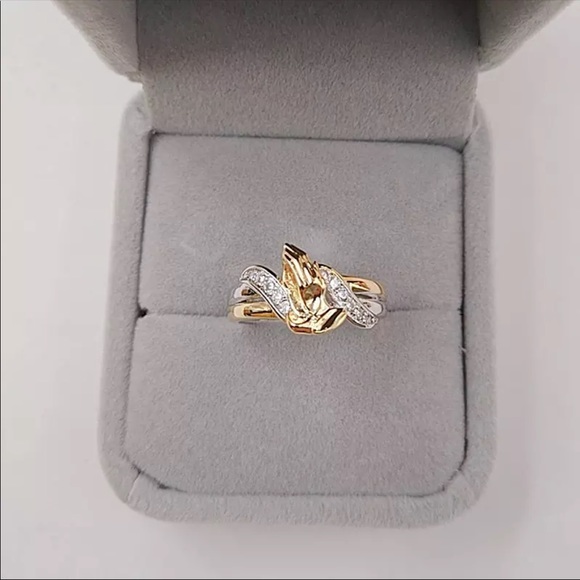 New 2 Tone Exquisite zircon Praying Hands Ring - Picture 2 of 6